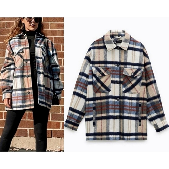 Zara Plaid Wool Shacket Overshirt Size XL - Picture 14 of 14